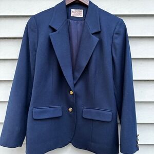 VTG Pendleton Petite Blazer Navy Blue Wool Classic Gold Button Blazer Career M